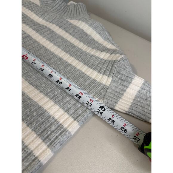 Loft NWT grey and white striped ribbed mock neck sweater M - Picture 7 of 8